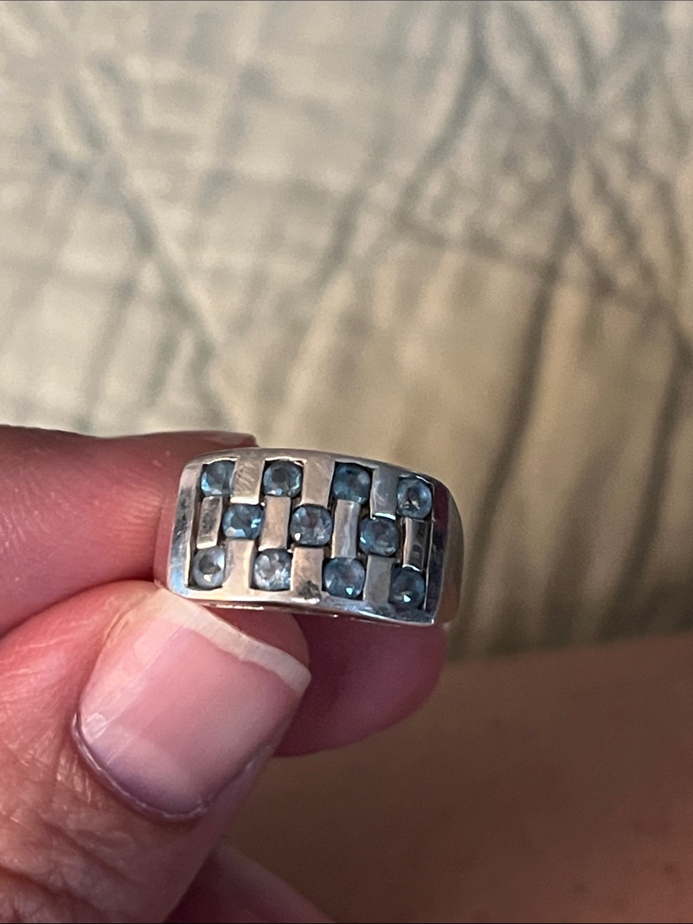 KARL LAINE Blue Topaz Checkerboard Retro Sterling ring - size 5 - Picture 4 of 16